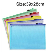 Zipper Plastic Mesh Stationery Bag, Random Color Delivery (B4, Size: 39x28cm)