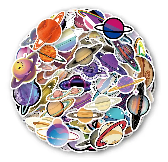 Universums Planetklistermärken, 60 st Cartoon Space Planets Vinylklistermärken för barn tonåringar Vattentäta Astronomi Vinyldekaler