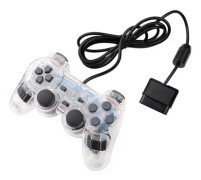 Trådbunden spelkontroll för PS2, dubbel vibration, genomskinlig handkontroll, spelkontroll, joypad för Playstation 2 PS2 spelkontroller tillbehör