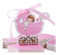 48 st dopfåvor lådor baby barnvagn form papper och band låda presentask godis låda med pojke flicka bordsdekoration för babyshower bröllop baby sho