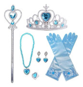 Klä upp tillbehör set om 6, handskar, prinsesskrona, ring, örhängen, trollstav