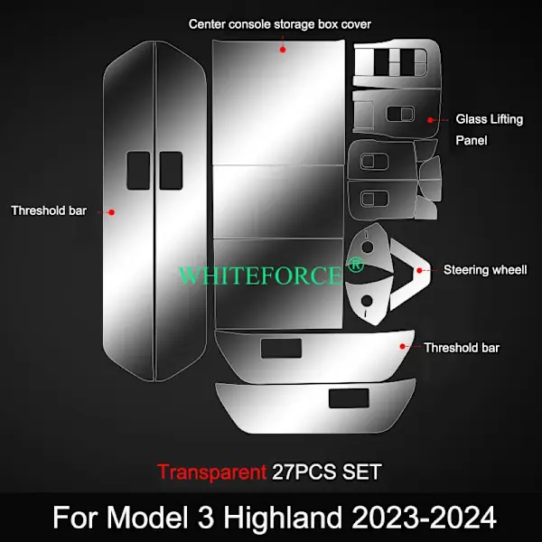 För Tesla Model 3 Highland 2023 2024 TPU Center Console Film Car Body Protective Film Invisible Door Extended Car Clothing Set