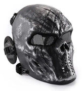 REikirc Full Face Airsoft Tactical Skull Mask med Öronskydd CS Halloween Cosplay Masker
