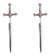1pair Gothic Sword Earrings Ladies Vintage Crystal Diamond Ear Studs(Silver Red Diamond)