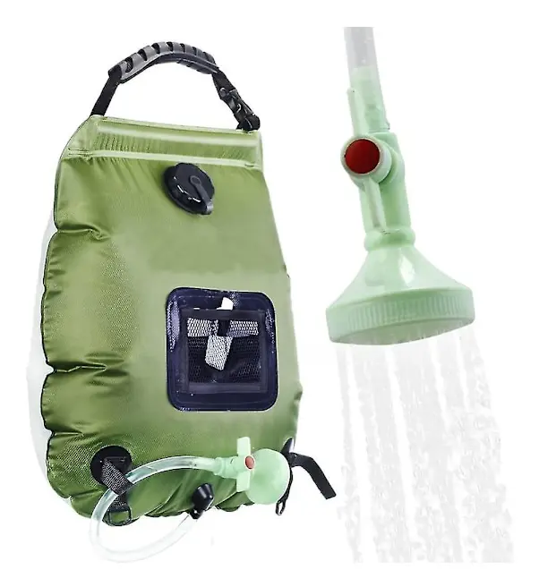 20L solarduschpåse, 5 gallon bärbar solvärme utomhusduschpåse med slangduschhuvud, för utomhuscamping, resor, bad på stranden Grön -JRC