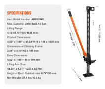 Hög Lyftgårdskrik, 7000 lbs Kapacitet, 40,74" Lyftområde,60 tum