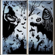 Halloween-fönsterklistermärken, dubbelsidiga fönsterdekaler för Halloween, återanvändbara fönsterdekorationer för Halloween-fest