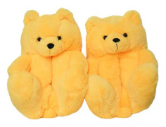 Mub- Teddy bear slipper Söta nallebjörn plyschtofflor för pojkar och flickor hem varma bomullstofflor Yellow 36-41