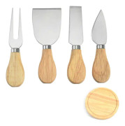 Ostknivar Set Rostfritt Stål Blad Ergonomiskt Handtag Ostskärare Gaffel med Träbox för Pizza Bröd