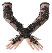 Spets handskar för kvinnor - Långa mesh tyll handskar fingerlösa bröllop opera brudhandskar flapper accessoarer för brudar, svart