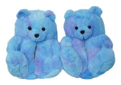 Mub- Teddy bear slipper Söta nallebjörn plyschtofflor för pojkar och flickor hem varma bomullstofflor Blue tie-dye 36-41