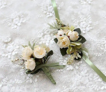 Ros corsage och boutonniere set konstgjord ros bröllop corsage blommor bal fest kostym dekoration, beige