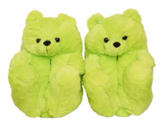 Mub- Teddy bear slipper Söta nallebjörn plyschtofflor för pojkar och flickor hem varma bomullstofflor Bright green 36-41
