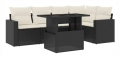 vidaXL Loungegrupp med dynor 6 delar svart konstrotting