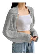 dusa Dam Långärmad Öppen Framtill Stickad Croppad Cardigan Tröja Shrug Heather Grey Medium