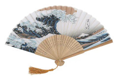 Elegant japansk stil målade vågor retro bambu hopfällbar fläkt hemmakontorsdekoration (#1)