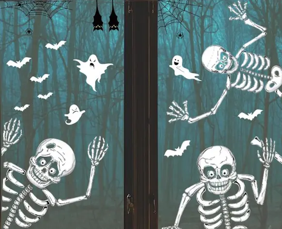 Halloween-dekorationer fönsterdekaler, Halloween-dekor fönster skelettdekaler, för Halloween hemsökt husfesttillbehör