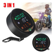 3 i 1 Motorcykel LED Digital Termometer Voltmeter Temperatur Tidmätare