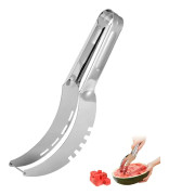Vattenmelonskärare i rostfritt stål, multifunktionell fruktskärare kökshjälpskniv för cantaloupe papaya drakfrukt vattenmelon (silver)