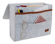 Grå Caddy Organizer, Filt Säng Caddy Sängficka Förvaringspåse för Telefon, Fjärrkontroll, Dagbok, Penna, Tidning, Glasögon