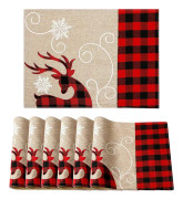 Julbordstabletter Set om 6, Värmebeständiga Underlägg Matbordstabletter Julbord Dekoration Renväxt 45 x 30 cm