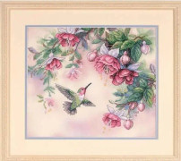 (D131) - Stämplade X stygnmått - Hummingbird & Fuchsias