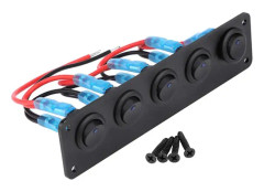 5-vägs blå LED-vippströmbrytare, universell 12–24 V vattentät vippströmbrytare panel bil marin blå LED-vippströmbrytare (1 st)
