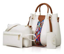 Damhandväska Set 4 i 1 Mjuk PU Läder Topphandtag Väska, Tote Väska, Axelväskor Crossbody Väska Plånbok Väska Set Vit White