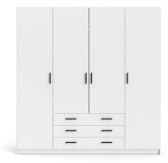 TVILUM Sprint Garderob 4 dörrar + 3 lådor - ParcelWhite White