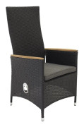 VENTURE DESIGN Padova Recliner Trädgårdsstol med Armstöd och Grått Tygdyna - Svart Teak och Alu