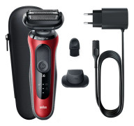 Braun Series 6 61-R1200s, Folierakapparat, Svart, Röd, SensoFlex, SensoFoil, Knappar, LED, Batteri