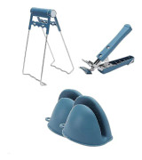 Kök Anti-Scalding Set Inkluderar Hot Plate Gripper Clips Skål Gripper Och 2 st Värmebeständiga Skyddshandskar（Blå)
