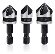 3 st 90 graders fasfräs 5 flöjter försänkare borr 1/4\" sexkantskaft stål träbearbetning fräs 12mm/16mm/19mm fasningsverktyg Co