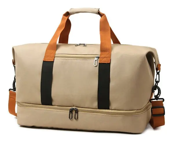 Axelväska Weekender Övernattningsväska Resväska med Oberoende Skofack Torr Våt Separation Sport Tote Gym Väska (Khaki)