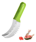 Vattenmelonskärare i rostfritt stål, multifunktionell fruktskärare kökshjälpskniv för cantaloupe papaya drakfrukt vattenmelon (grön)