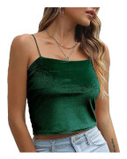 Dam Camisole i Sammet med Spaghettiband, Avskuren, Slitstark - Grön