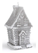 Stor Grå Parafinvaxljus i Form av Pepparkakshus 11x19 cm