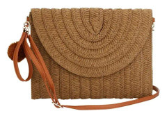 Kvinnors Halmhandväska Clutch, Sommar Halm Axelremsväska Vävd Rattan Handväska Strandaxelremsväska (Mörkbrun)