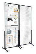 2' x 5,6' Gridväggspaneler, 2-pack Wire Gridwall Displayställ med T-bas, dubbla sidopaneler för hantverk och butik.
