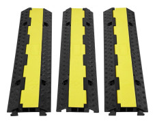 3-pack gummikabelskydd, 2-kanals, 12 000 lbs kapacitet, kraftig ramp med fällbar topp och varningstejp för inomhus/utomhus.