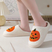 1 par mjuka halloween pumpatofflor Bekväma stängda platta tofflor vita white 41-42
