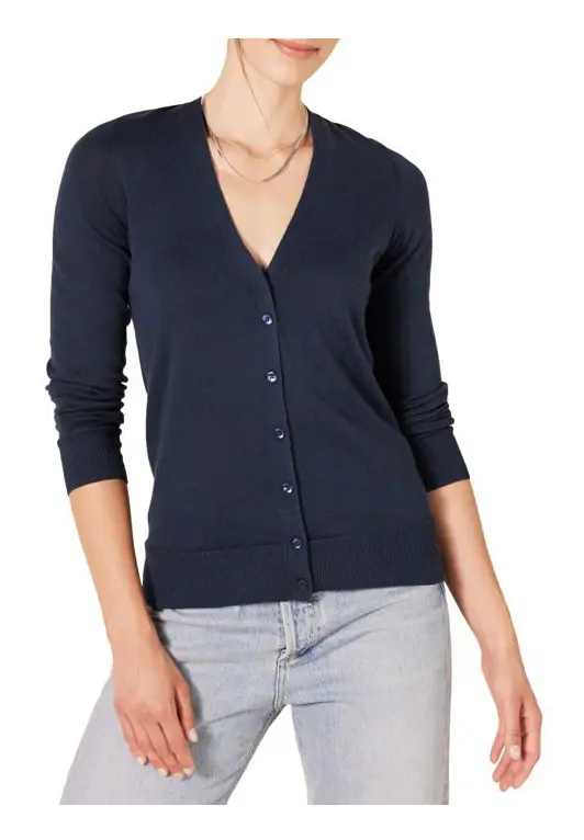 Essentials cardigan - WAE35007FL18-Nav-L - Amazon Lättviktskofta med V-ringad (Plus Size Tillgänglig) Dam