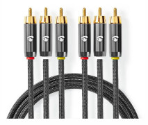 Komposit videokabel | 3x RCA Hane | 3x RCA Hane | Guldplaterad | 480p | 2.00 m | Rund | Bomull | Antracit / Grått Med Metall | Kartong med täckt fönst