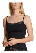 Calida Natural Comfort Lace Spaghetti Top Svart bomull Small Dam