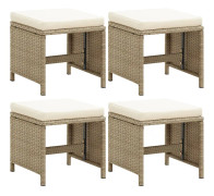 vidaXL Trädgårdspallar 4 st med dynor konstrotting beige