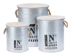 H&S Collection Förvaringslåda 3 delar med rep zink
