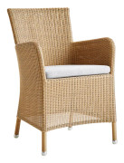 Cane-Line - Hampsted Karmstol, Cane-Line Weave, Natural,Cushion: Cane-Line Natté, Light Grey - Matstolar utomhus - Cane-line Design Team - Träfärgad - Textilmaterial/Syntetiskt