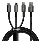 Baseus Tungsten Gold 3-in-1, 1,5 m, USB A, USB C/Micro USB A/Lightning, USB 2.0, 0,48 Gbit/s, Svart