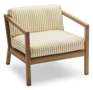 Fritz Hansen - Virkelyst Chair, Teak, Fossflakes Padding, Outdoor Textile / Golden Yellow Stripe - Utomhusfåtöljer - SAYS WHO - Trä