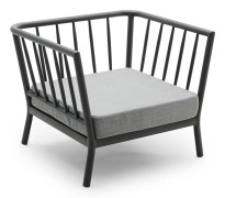 Fritz Hansen - Tradition Lounge Chair, Aluminum / Dark Grey, Outdoor Textile / Ash, Quickdry Outdoor Foam - Utomhusfåtöljer - Povl Eskildsen - Metall/Textilmaterial/Skum